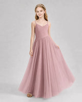 Dusty Rose Tulle A-line Junior Bridesmaid Dress Front View