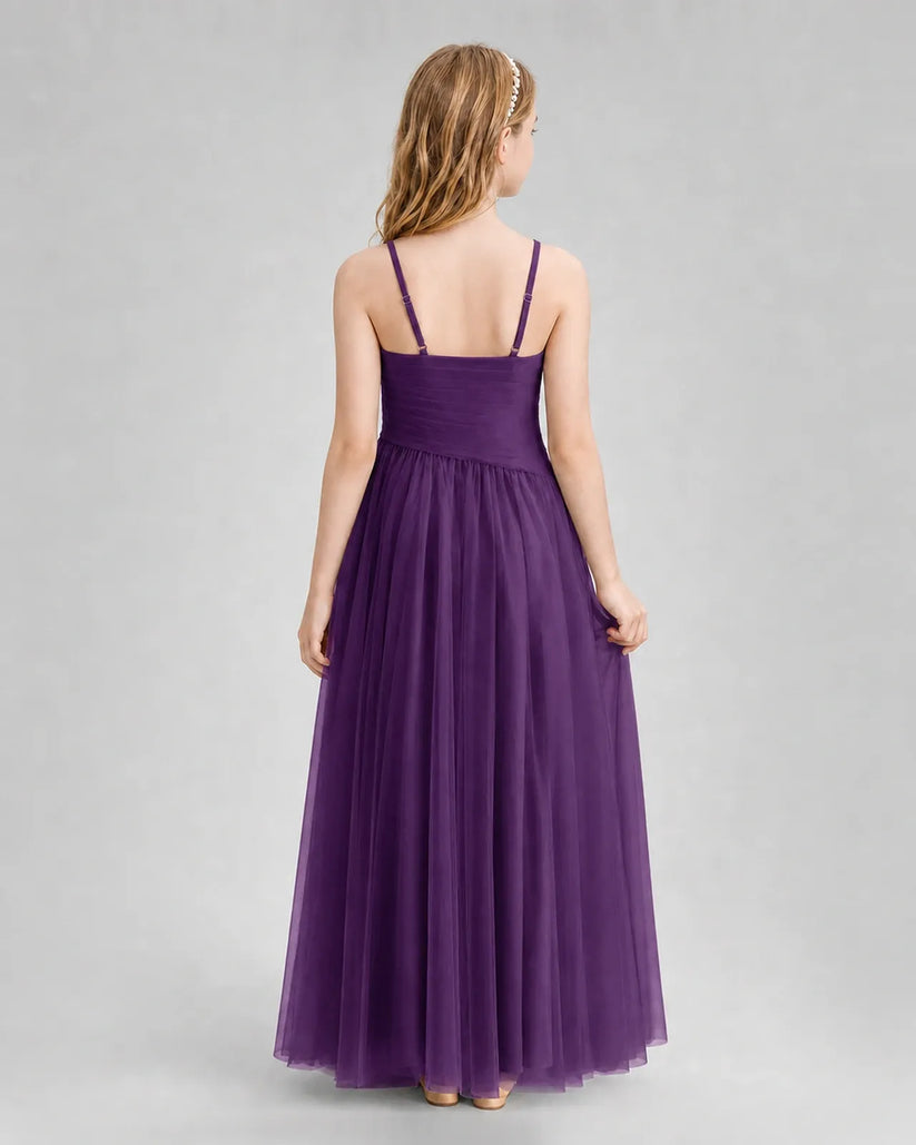Grape Tulle A-line Junior Bridesmaid Dress Back View