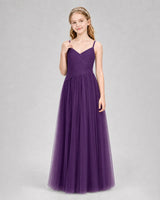 Grape Tulle A-line Junior Bridesmaid Dress Front View