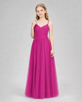 Hot Pink Tulle A-line Junior Bridesmaid Dress Front View