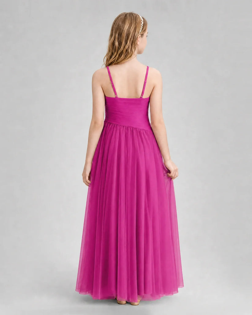 Hot Pink Chiffon A-line Junior Bridesmaid Dress Back View