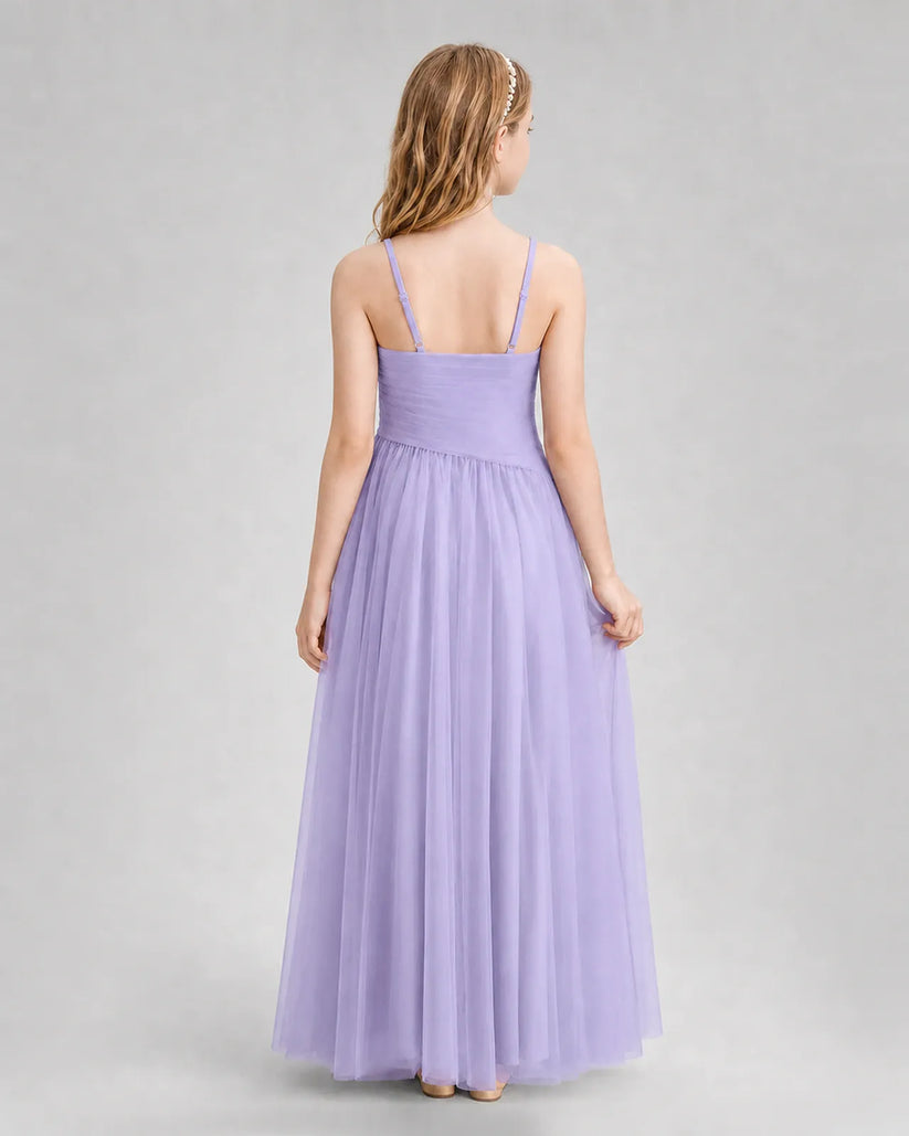 Lilac Tulle A-line Junior Bridesmaid Dress Back View