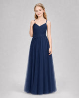 Navy Blue Tulle A-line Junior Bridesmaid Dress Front View