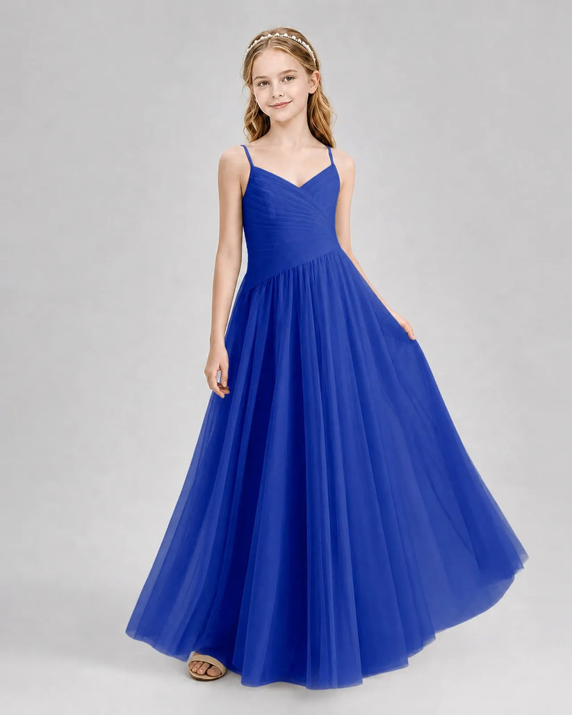 Royal Blue Tulle A-line Junior Bridesmaid Dress Front View