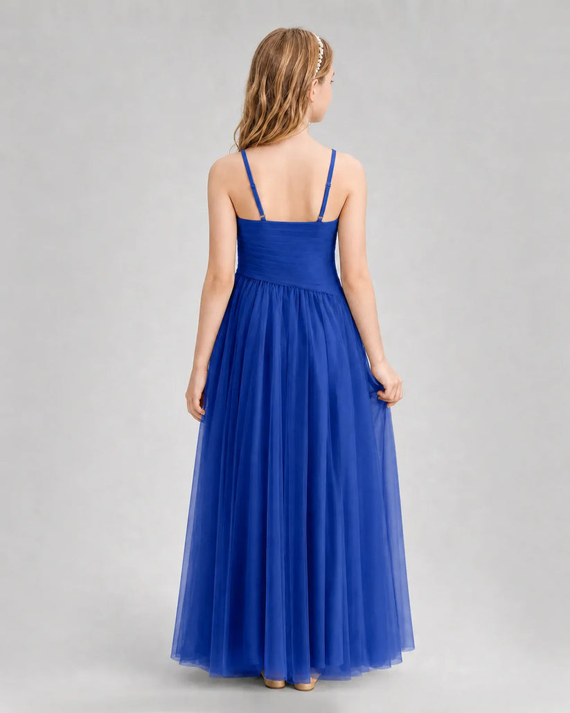 Royal Blue Tulle A-line Junior Bridesmaid Dress Back View