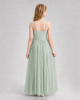 Sage Green Tulle A-line Junior Bridesmaid Dress Back View