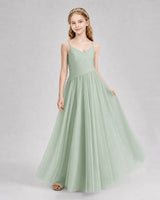 Sage Green Tulle A-line Junior Bridesmaid Dress Front View