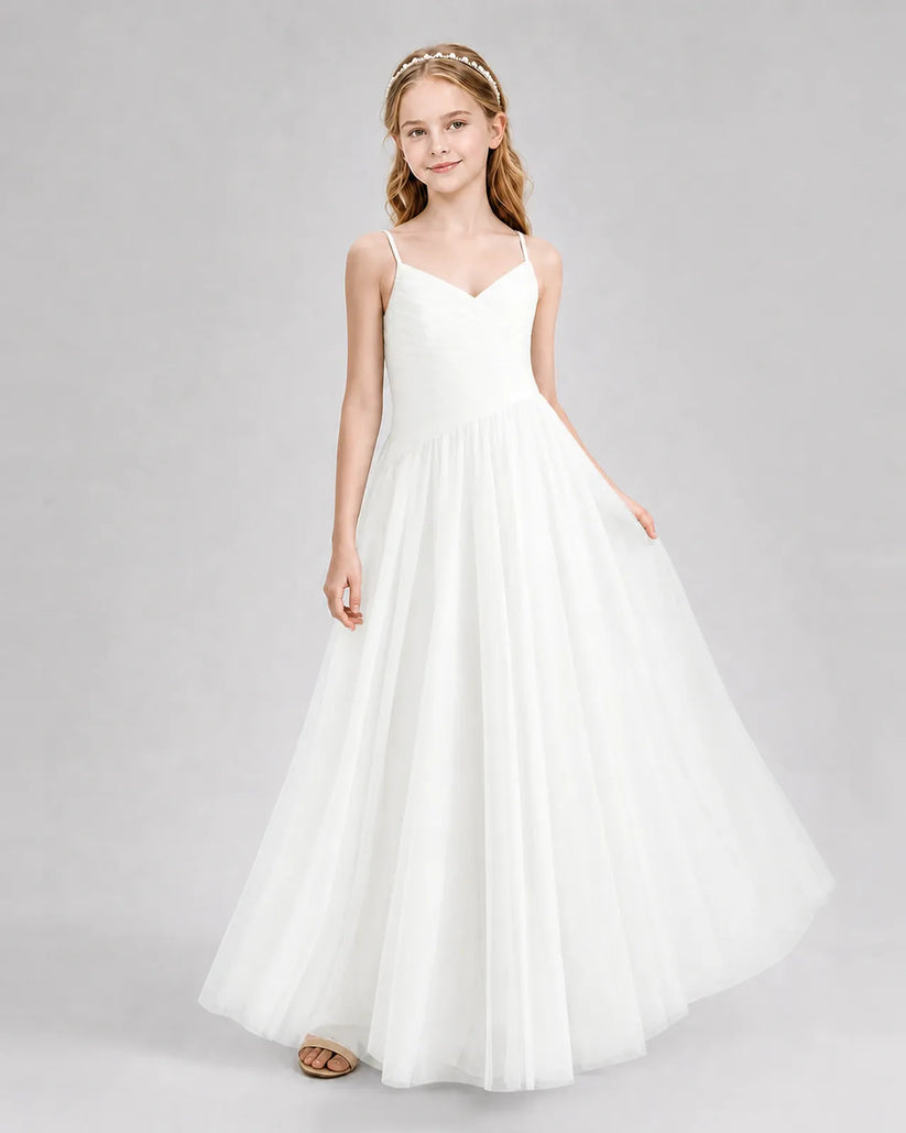 Ivory Chiffon A-line Junior Bridesmaid Dress Front View