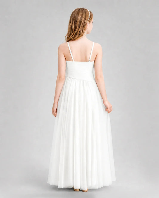 Ivory Chiffon A-line Junior Bridesmaid Dress Back View