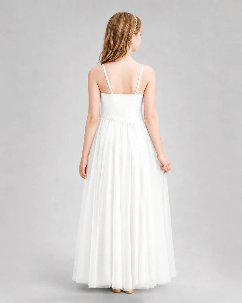 Ivory Chiffon A-line Junior Bridesmaid Dress Back View