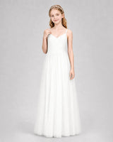 Ivory Chiffon A-line Junior Bridesmaid Dress Front View