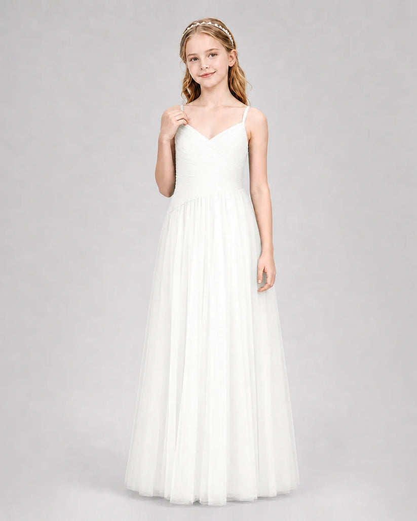 Ivory Chiffon A-line Junior Bridesmaid Dress Front View