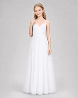 White Tulle A-line Junior Bridesmaid Dress Front View