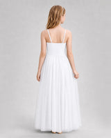White Tulle A-line Junior Bridesmaid Dress Back View