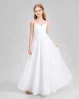 White Tulle A-line Junior Bridesmaid Dress Front View