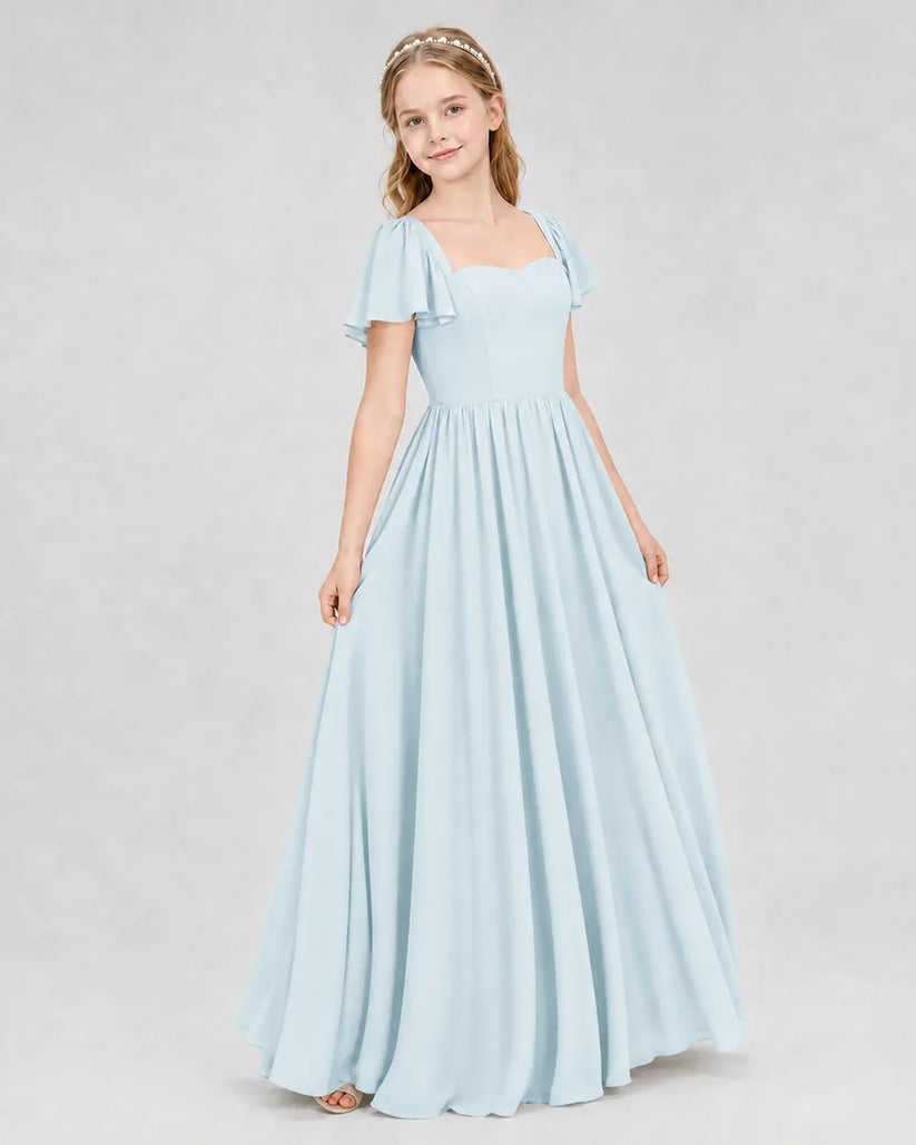 Baby Blue Chiffon A-line Junior Bridesmaid Dress Front View