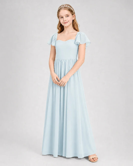 Baby Blue Chiffon A-line Junior Bridesmaid Dress Front View