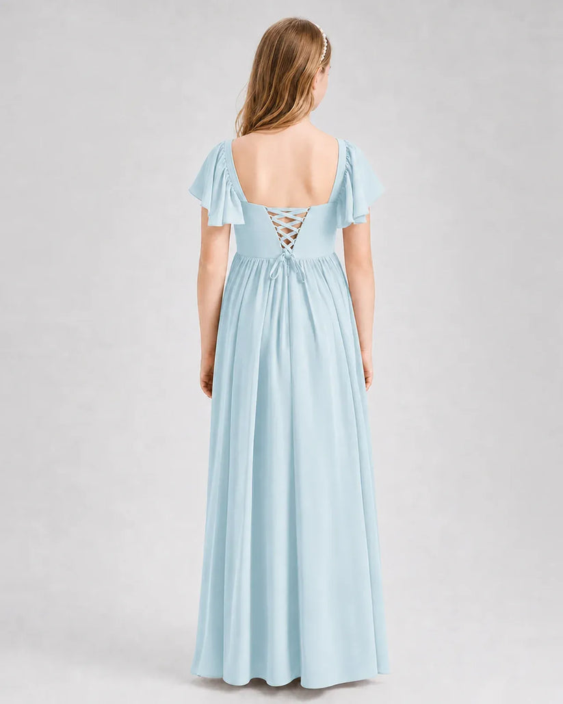 Baby Blue Chiffon A-line Junior Bridesmaid Dress Back View