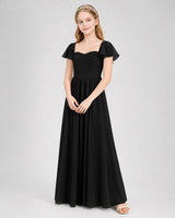 Black Chiffon A-line Junior Bridesmaid Dress Front View
