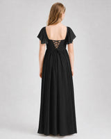 Black Chiffon A-line Junior Bridesmaid Dress Back View