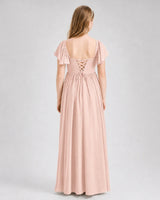 Blush Pink Chiffon A-line Junior Bridesmaid Dress Back View