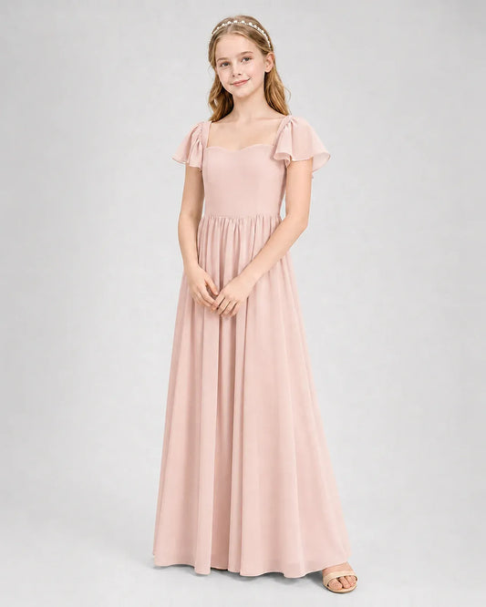Blush Pink Chiffon A-line Junior Bridesmaid Dress Front View