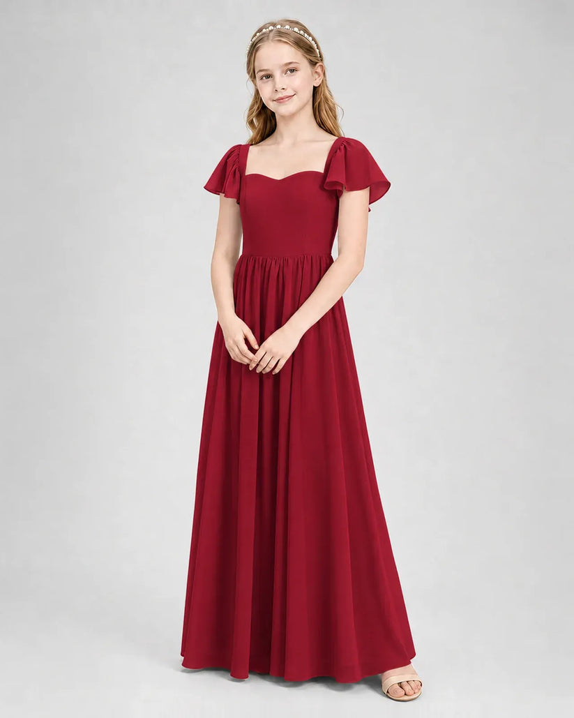 Burgundy Chiffon A-line Junior Bridesmaid Dress Front View