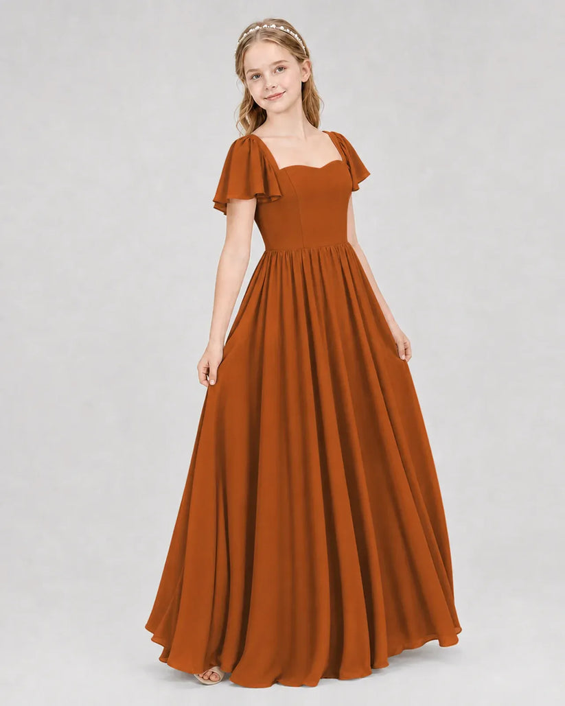 Burnt Orange Chiffon A-line Junior Bridesmaid Dress Front View