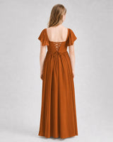 Burnt Orange Chiffon A-line Junior Bridesmaid Dress Back View