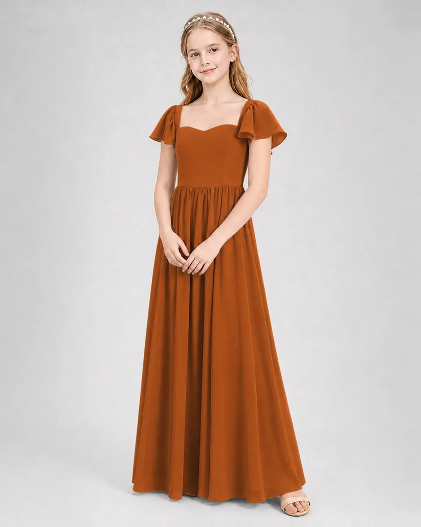 Burnt Orange Chiffon A-line Junior Bridesmaid Dress Front View
