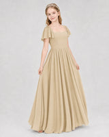 Champagne Chiffon A-line Junior Bridesmaid Dress Front View