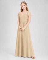 Champagne Chiffon A-line Junior Bridesmaid Dress Front View