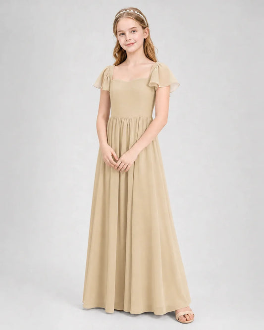 Champagne Chiffon A-line Junior Bridesmaid Dress Front View