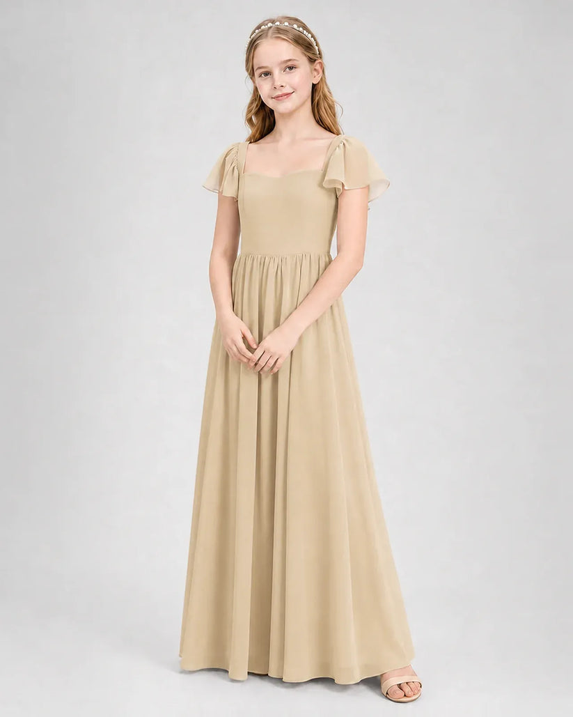 Champagne Chiffon A-line Junior Bridesmaid Dress Front View