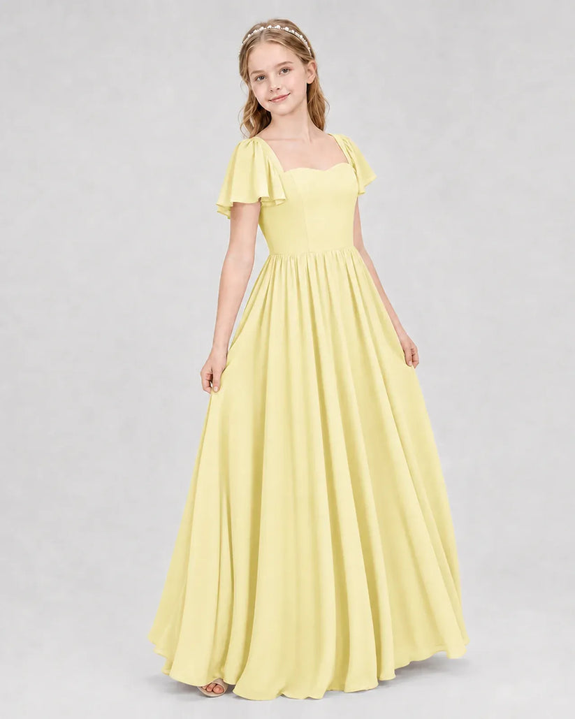 Daffodil Chiffon A-line Junior Bridesmaid Dress Front View