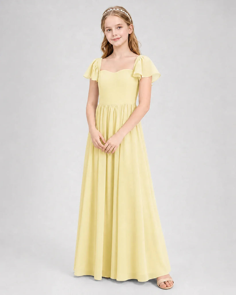 Daffodil Chiffon A-line Junior Bridesmaid Dress Front View