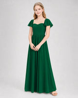 Dark Green Chiffon A-line Junior Bridesmaid Dress Front View