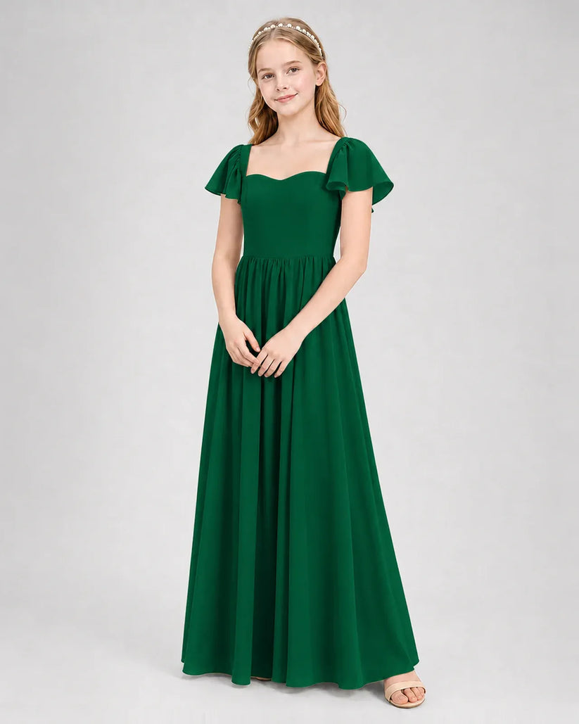 Dark Green Chiffon A-line Junior Bridesmaid Dress Front View