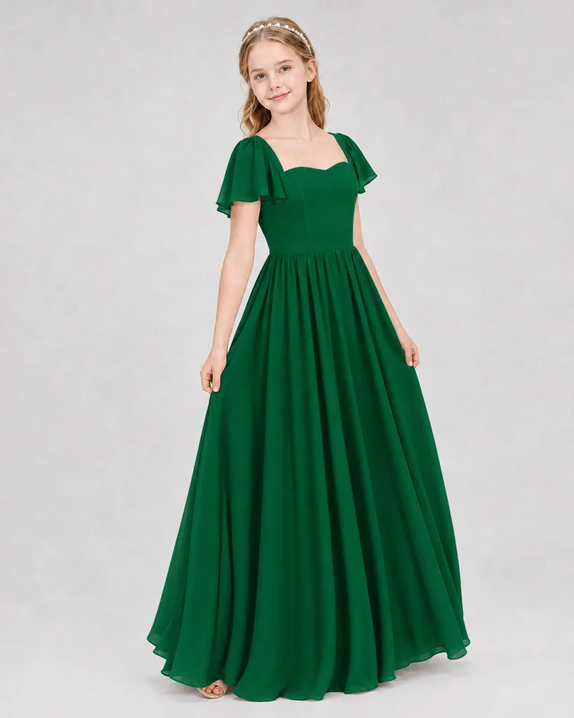 Dark Green Chiffon A-line Junior Bridesmaid Dress Front View
