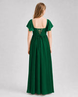 Dark Green Chiffon A-line Junior Bridesmaid Dress Back View