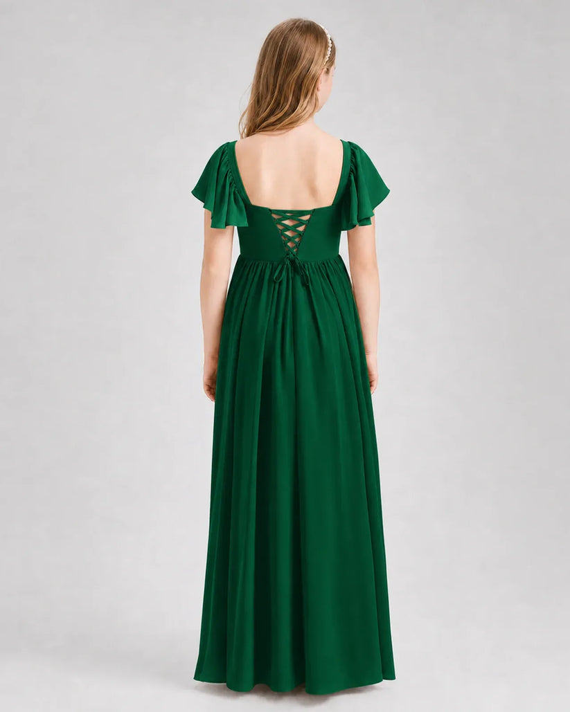 Dark Green Chiffon A-line Junior Bridesmaid Dress Back View