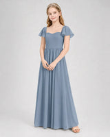 Dusty Blue Chiffon A-line Junior Bridesmaid Dress Front View