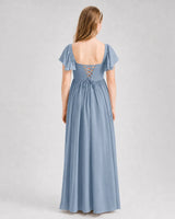 Dusty Blue Chiffon A-line Junior Bridesmaid Dress Back View