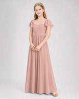 Dusty Rose Chiffon A-line Junior Bridesmaid Dress Front View