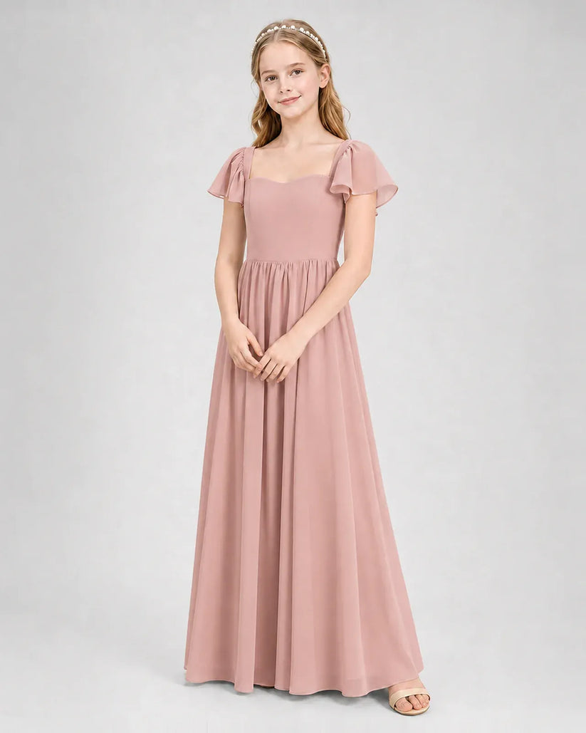 Dusty Rose Chiffon A-line Junior Bridesmaid Dress Front View