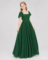 Emerald Green Chiffon A-line Junior Bridesmaid Dress Front View