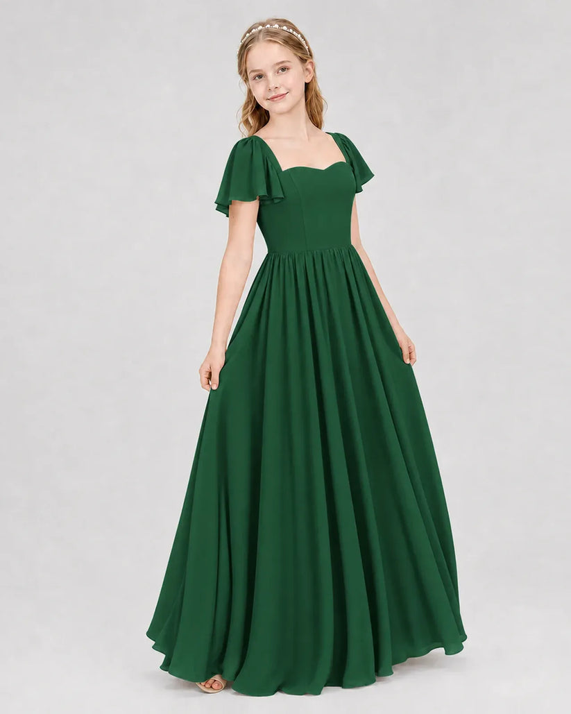 Emerald Green Chiffon A-line Junior Bridesmaid Dress Front View