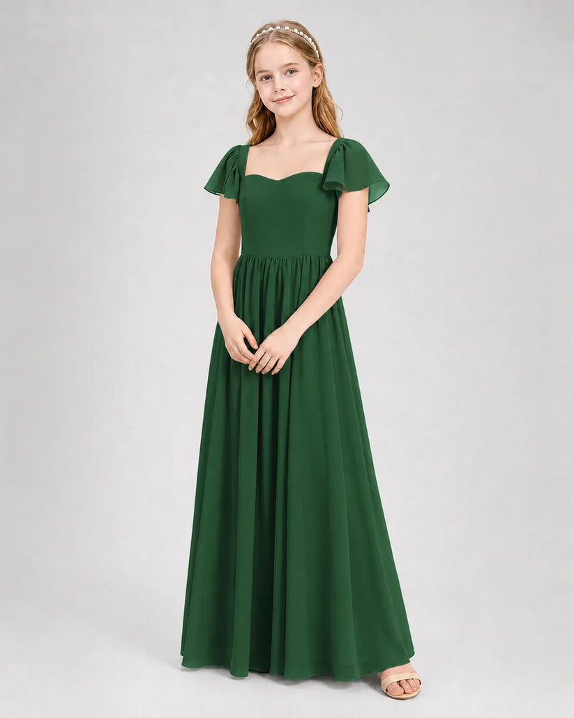 Emerald Green Chiffon A-line Junior Bridesmaid Dress Front View