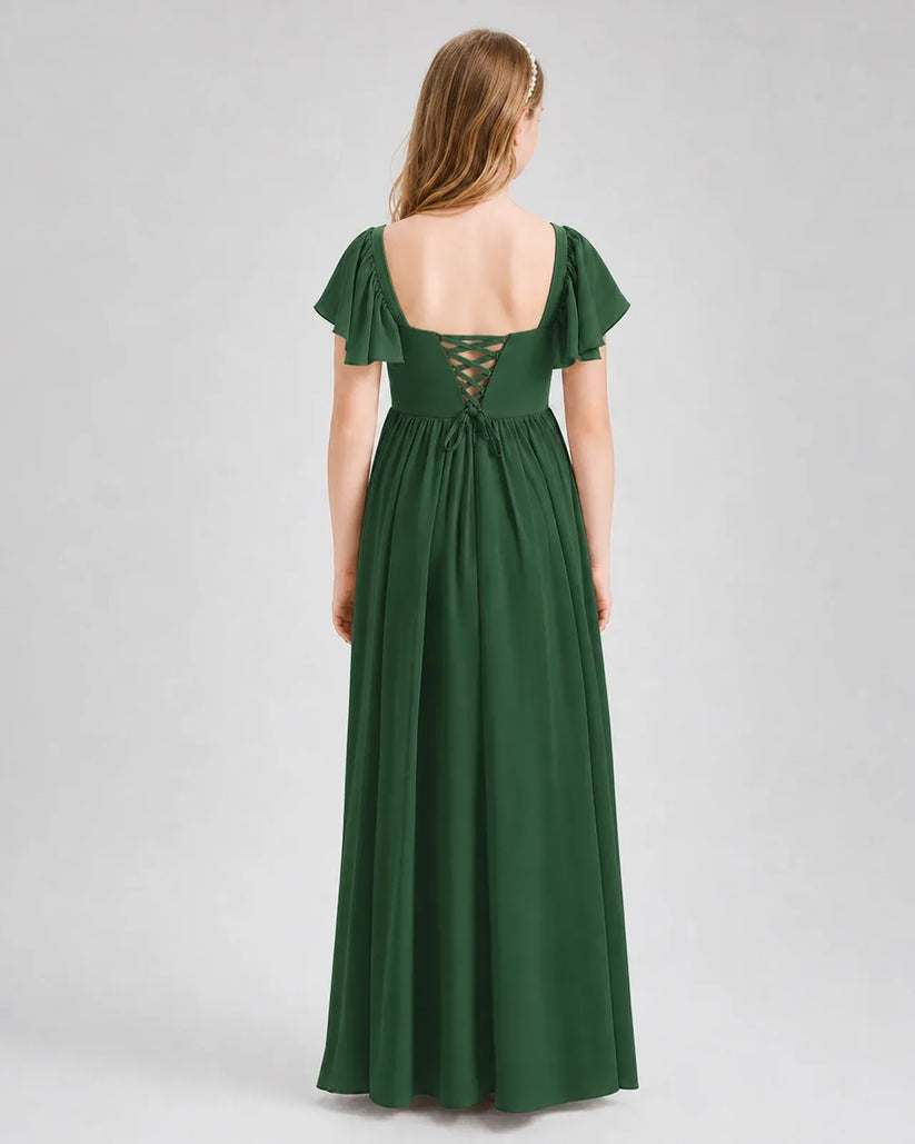 Emerald Green Chiffon A-line Junior Bridesmaid Dress Back View