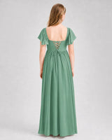 Eucalyptus Chiffon A-line Junior Bridesmaid Dress Back View